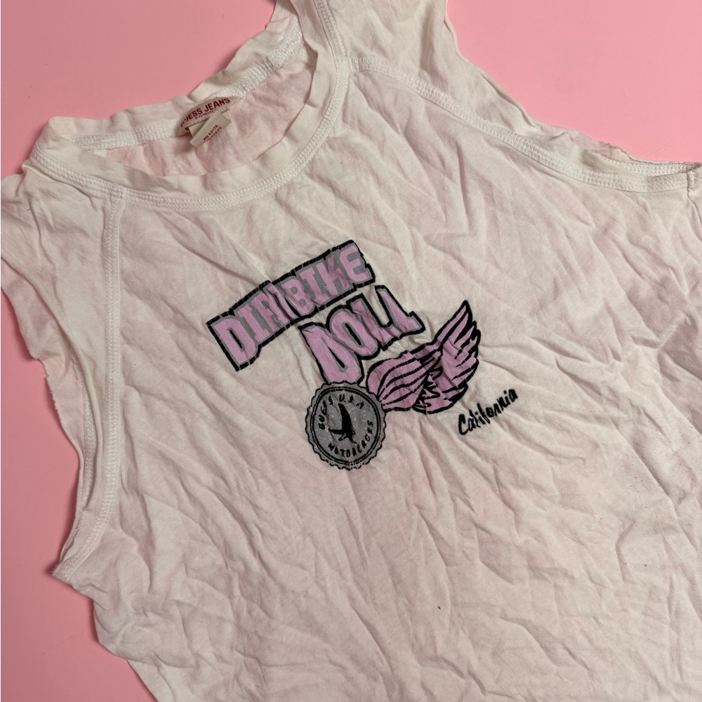 Guess White Tee with Pink Graphic
